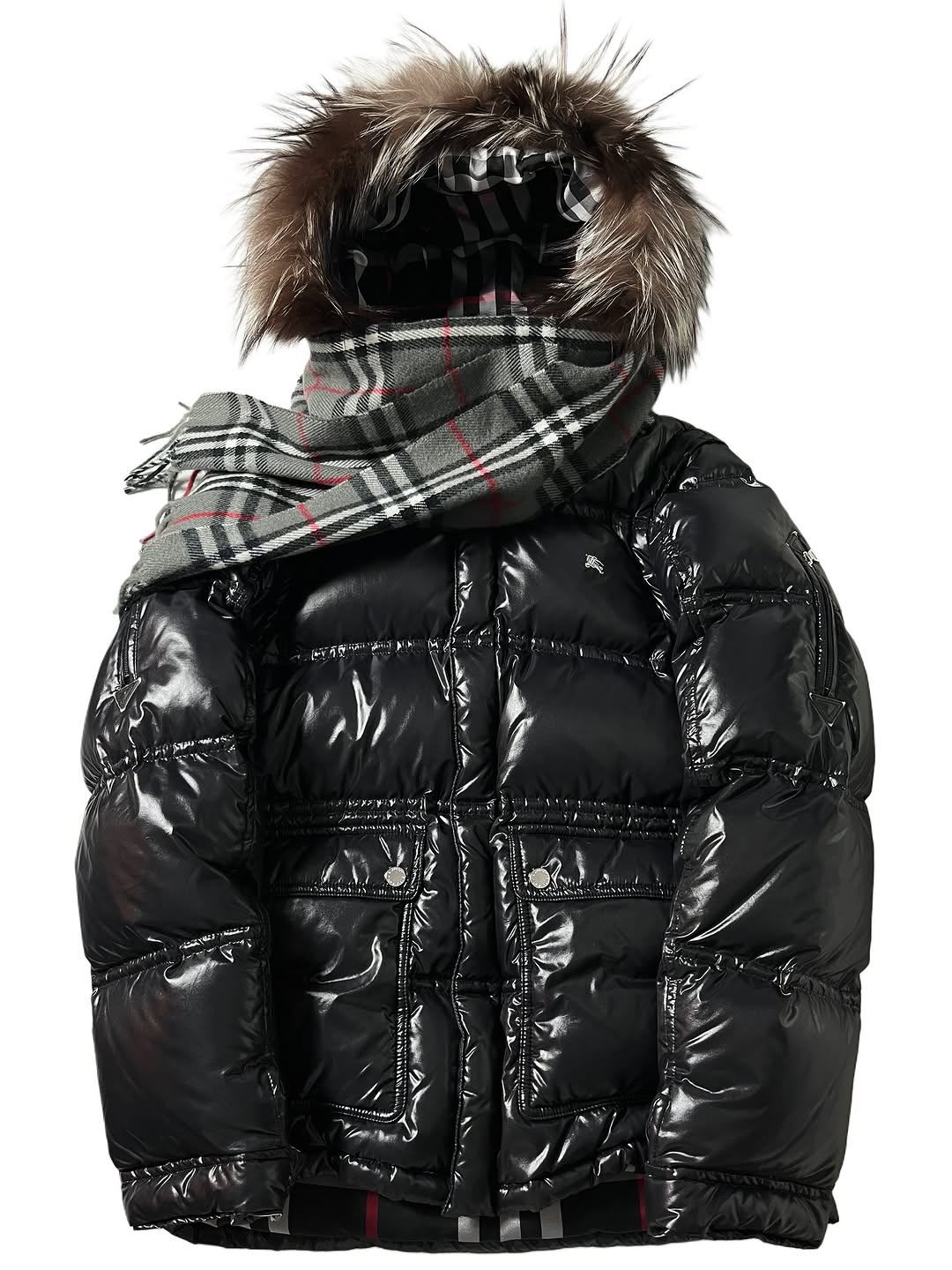 2000s Plaid Fur Puffer Jacket
